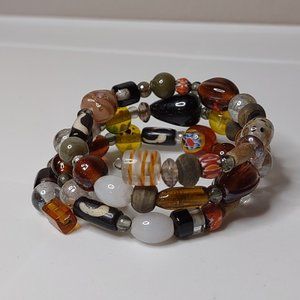 Vintage Glass And Wood Bead Expandable Wrap Around Bracelet